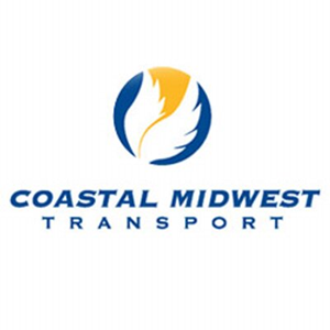 Coastal Midwest Transport logo with a stylized flame in blue and yellow inside a circle, and text below reading 'Coastal Midwest Transport'.