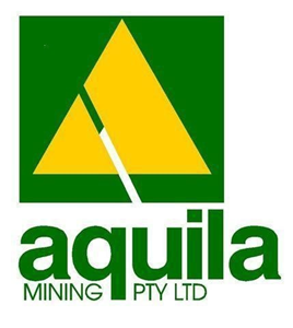 Logo of Aquila Mining Pty Ltd with a green background, yellow and white triangle, and green text.
