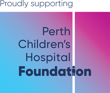 Logo for Perth Children's Hospital Foundation with a gradient background from light blue to pink.