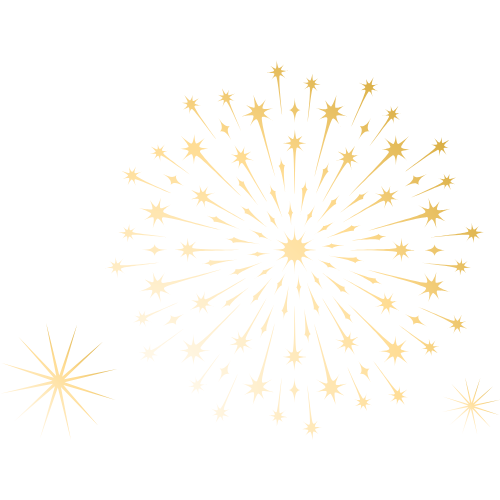 Golden fireworks explosion against a black background.