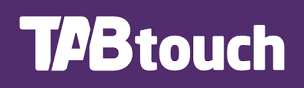 Logo for TABtouch with purple background and white text.
