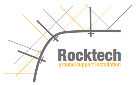 Technical diagram showing ground support installation for Rocktech, with lines and a curved pipe.