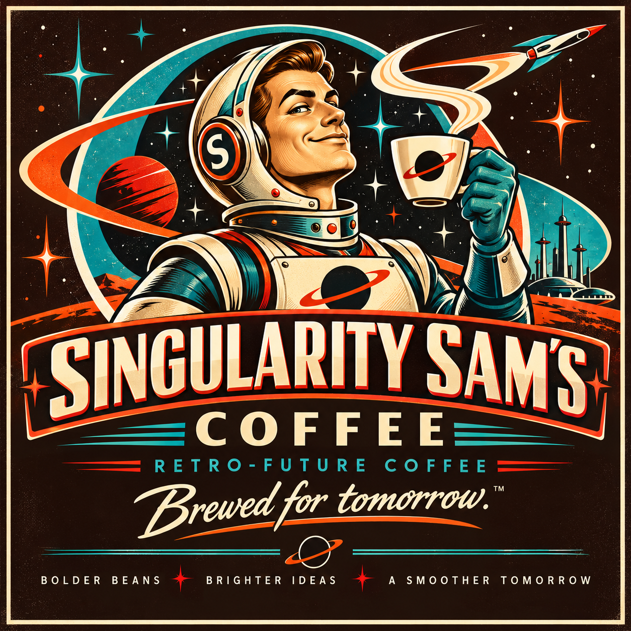 Singularity Sam in his cosmic coffee shop