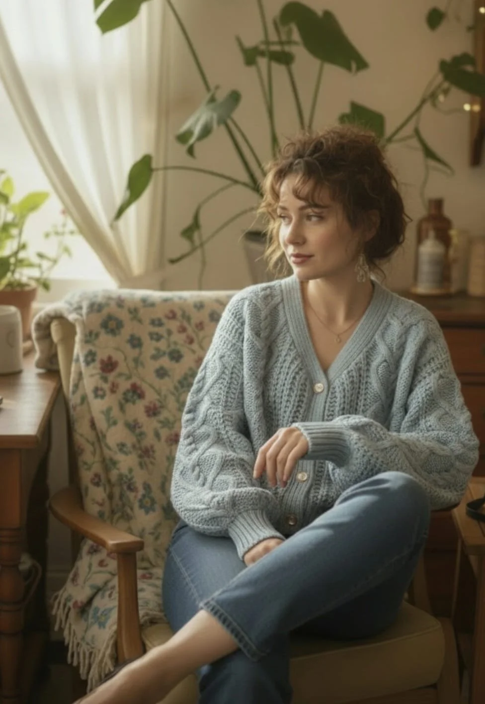 Gorgeous Spring Blue Balloon Sleeve Cardigan