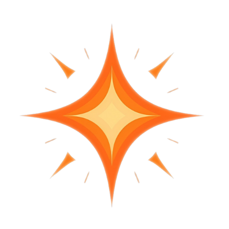 A digital illustration of an orange and cream star-shaped burst with rays emanating outward.