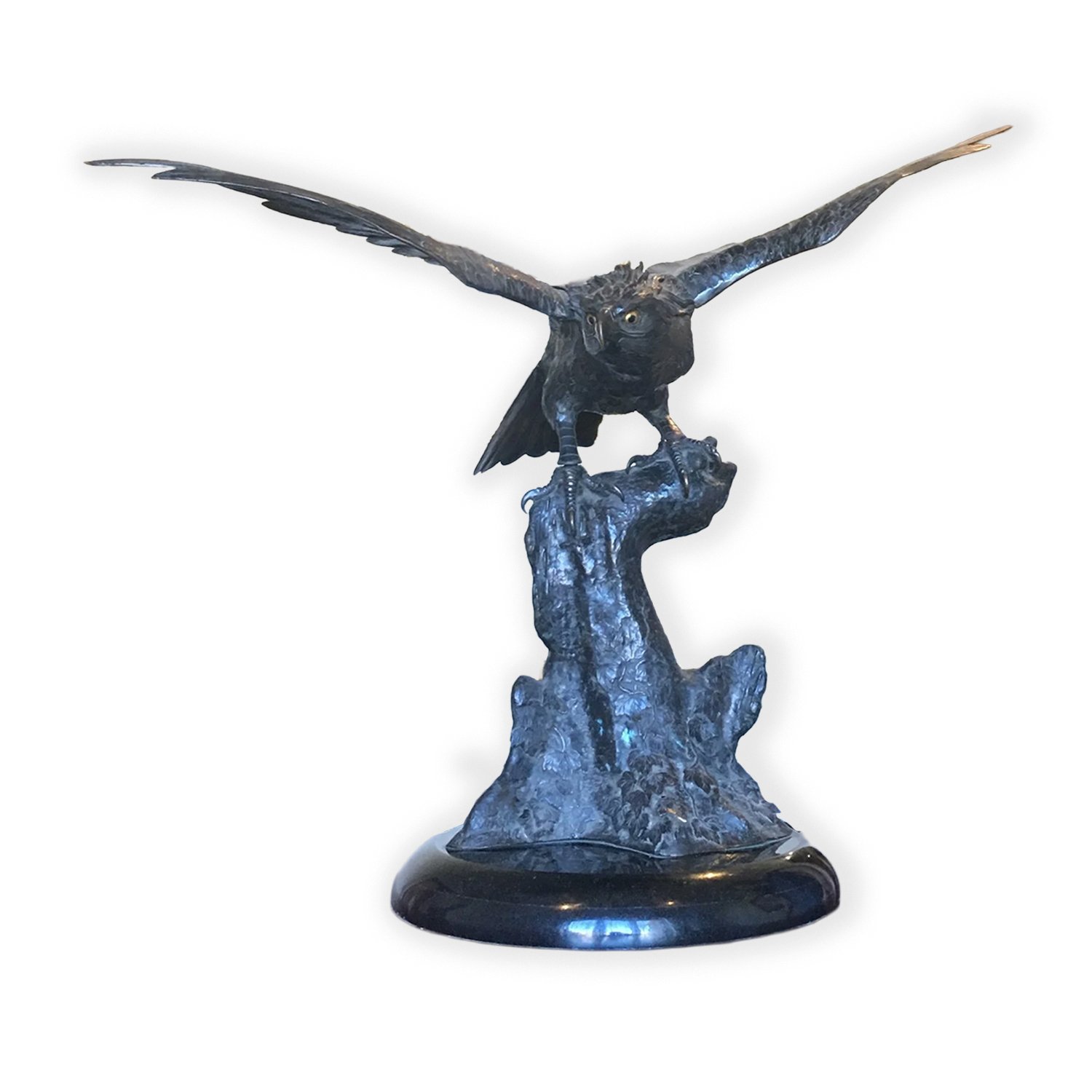 A LARGE MEIJI JAPANESE BRONZE EAGLE (CA. 1890) WITH GILT CRYSTAL EYES