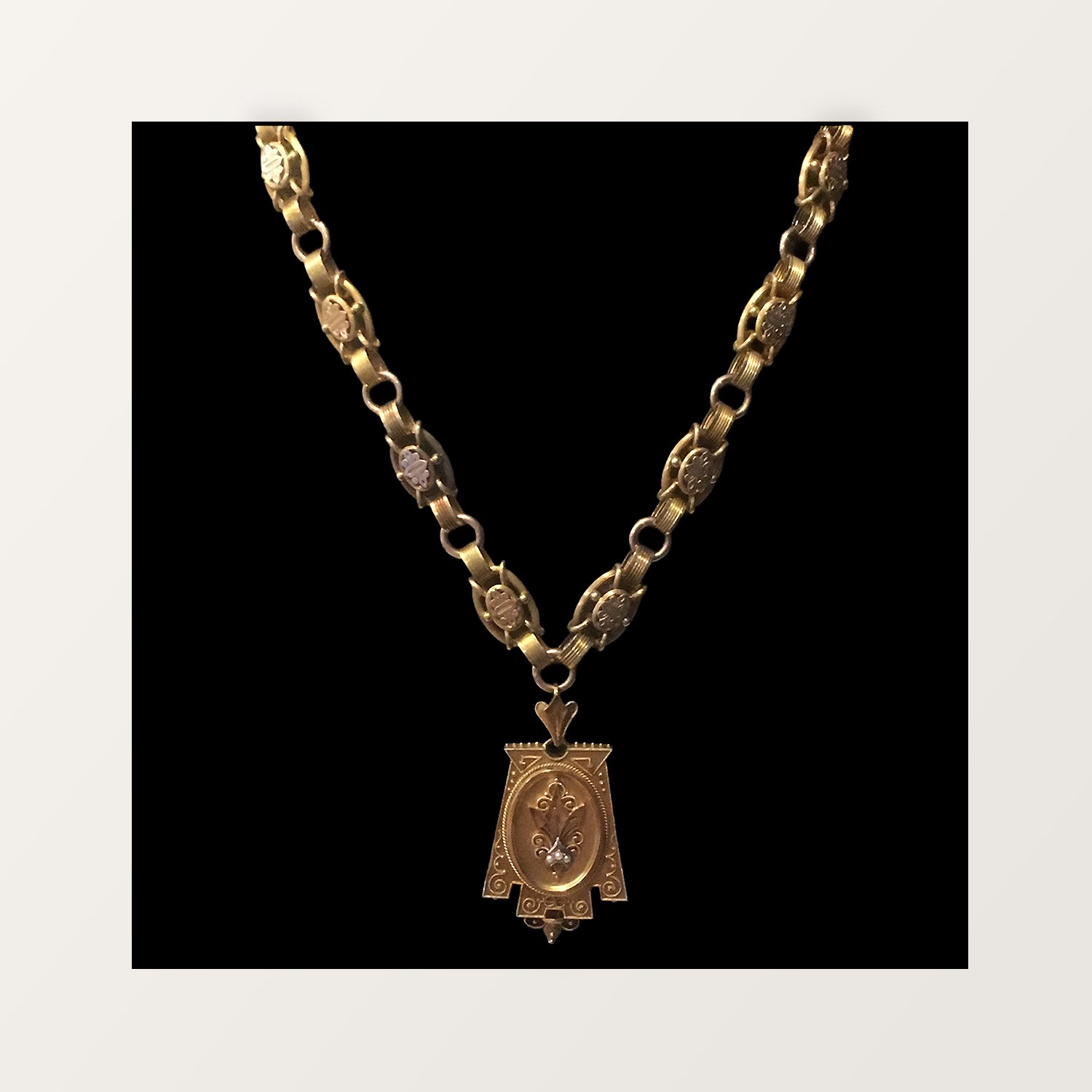 FLEUR DE LYS SOLID GOLD VICTORIAN NECKLACE FOR SALE