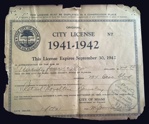 Original 1941 Miami Business License (Biscayne Gallery)