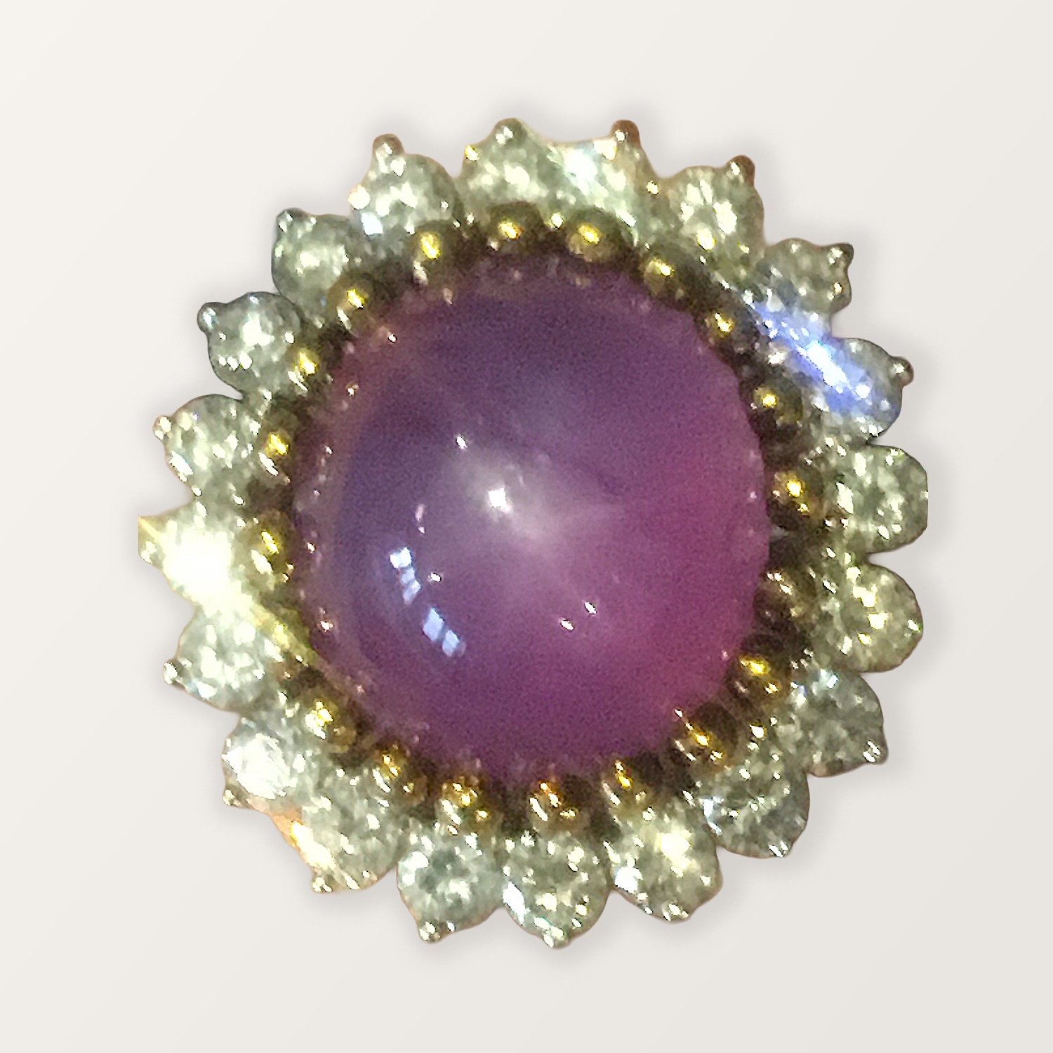 PLUM PINK STAR SAPPHIRE RING 16 CT! DIAMOND HALO! *MOVIESTAR QUALITY*