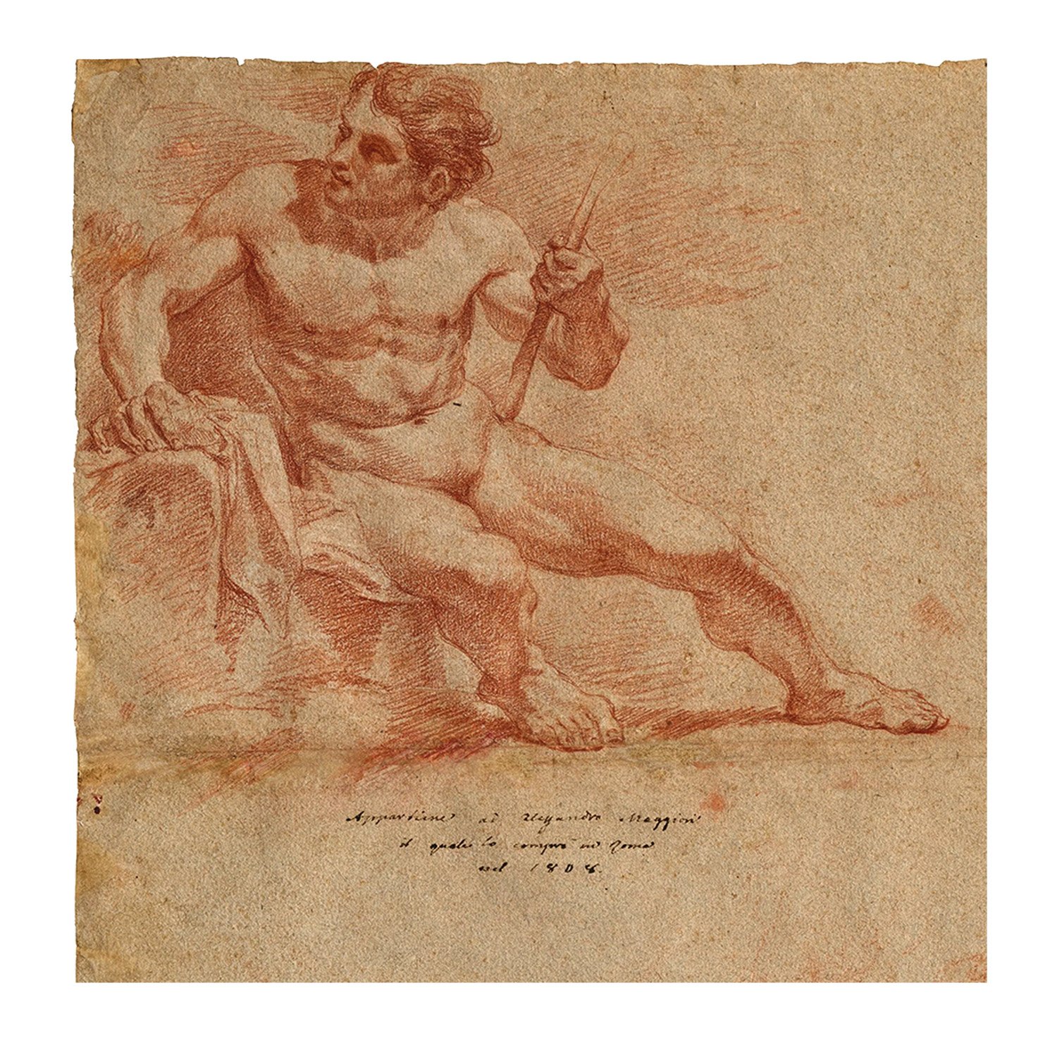 PIER LEONE GHEZZI (1674-1755) RED CHALK OLD MASTER NUDE EX-ROTHSCHILD