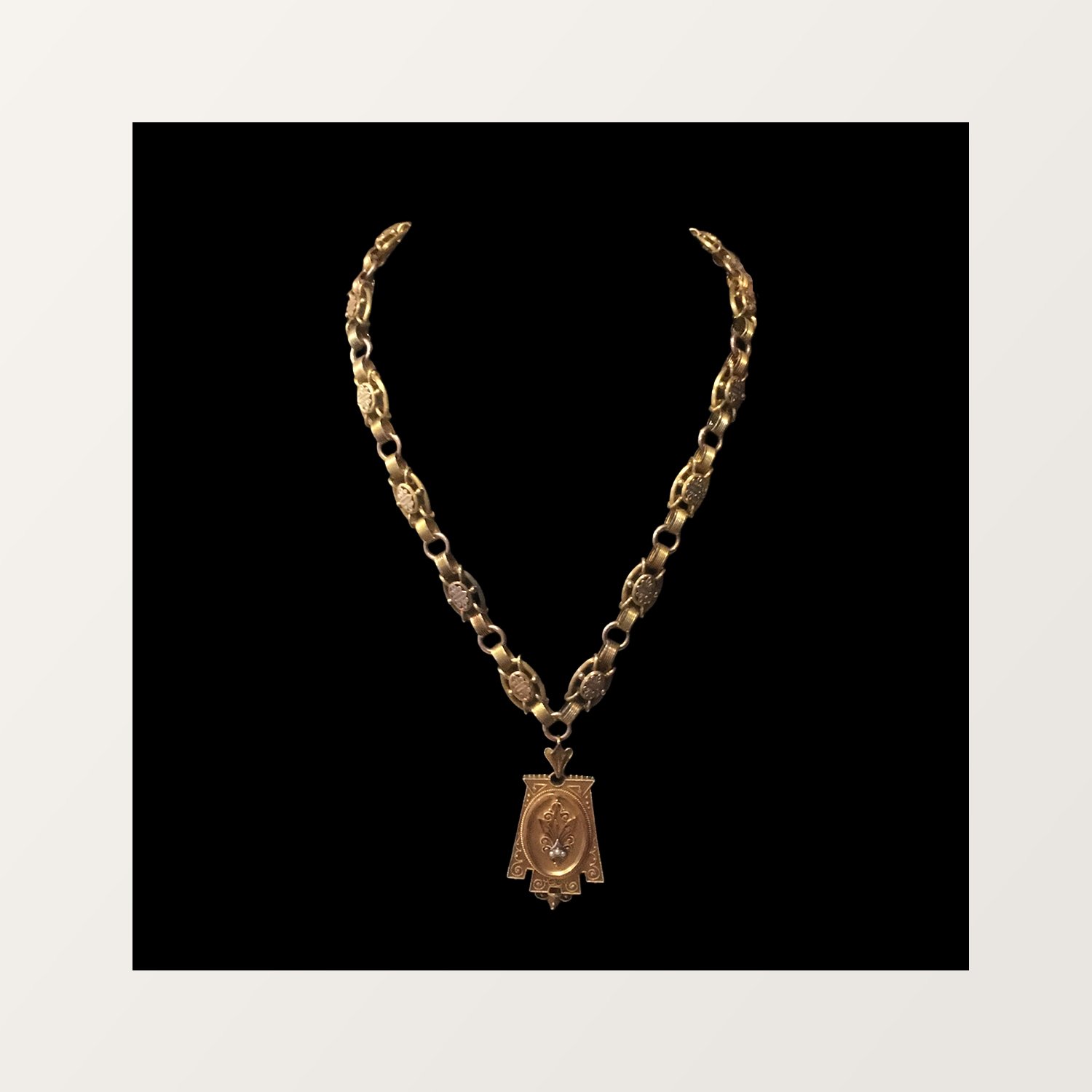 FLEUR DE LYS SOLID GOLD VICTORIAN NECKLACE FOR SALE