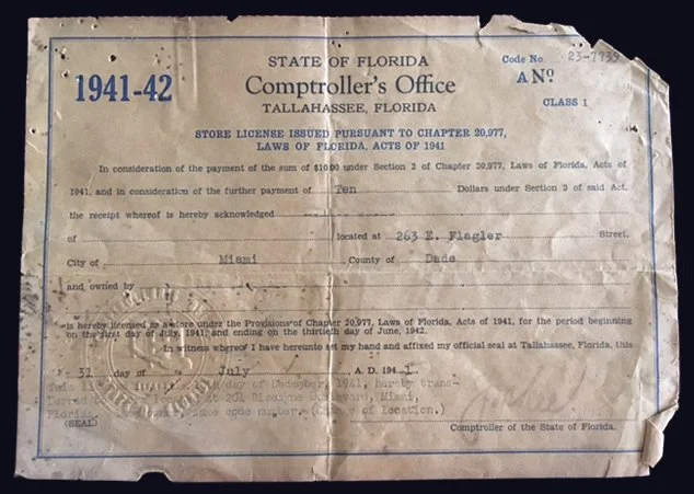 1941 Downtown Miami Business License (Flagler Gallery)
