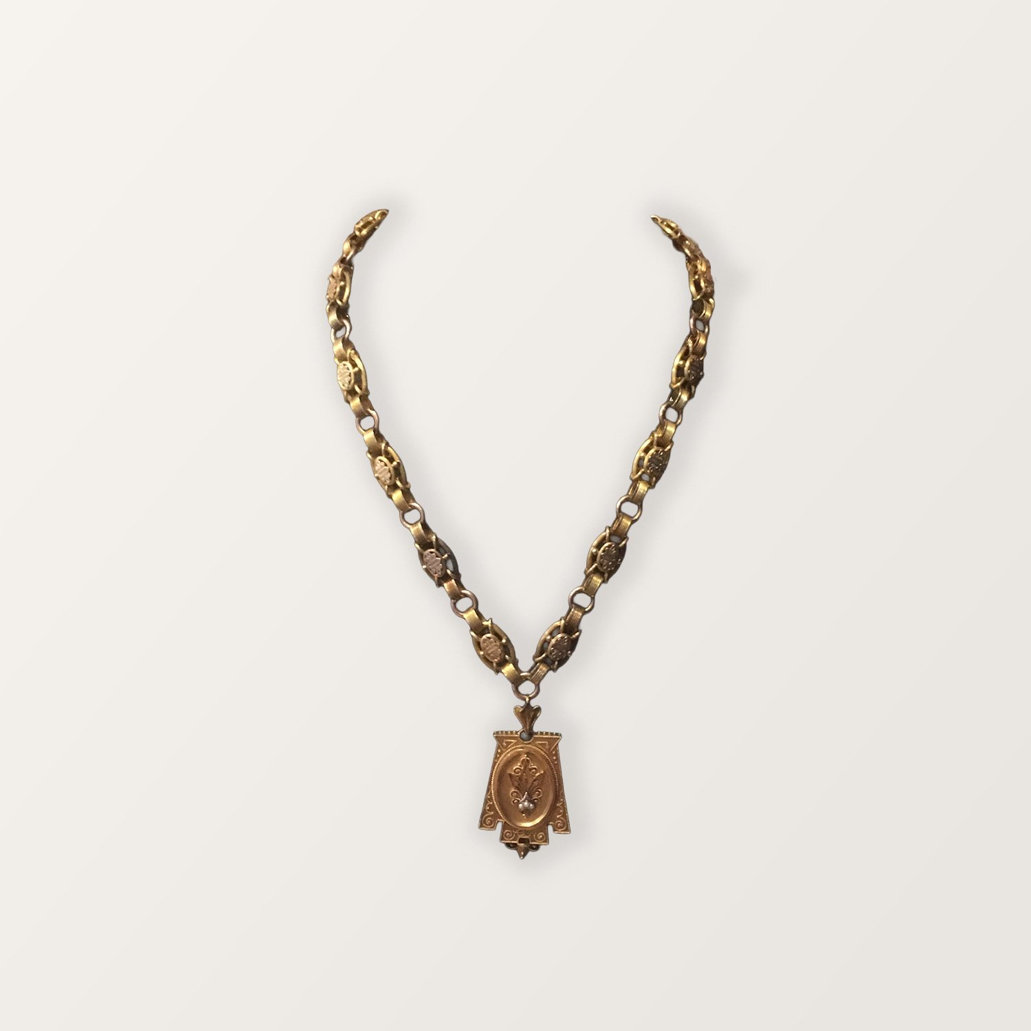 FLEUR DE LYS SOLID GOLD VICTORIAN NECKLACE FOR SALE