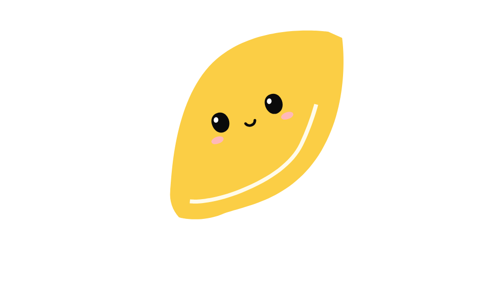 Cute cartoon lemon with a smiling face and blushing cheeks