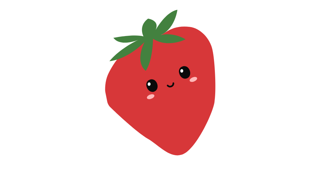Cute cartoon strawberry with a smiling face and blushing cheeks