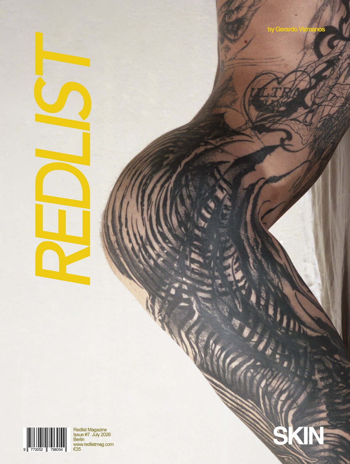   Redlist #7. July 2026.   Arcadia 
 
 New issue of the Redlist. The Magazine includes 74 pages with a photographic exploration of tattooed skin through my photography, with essays and other works exploring skin from different perspectives.  
   Go t