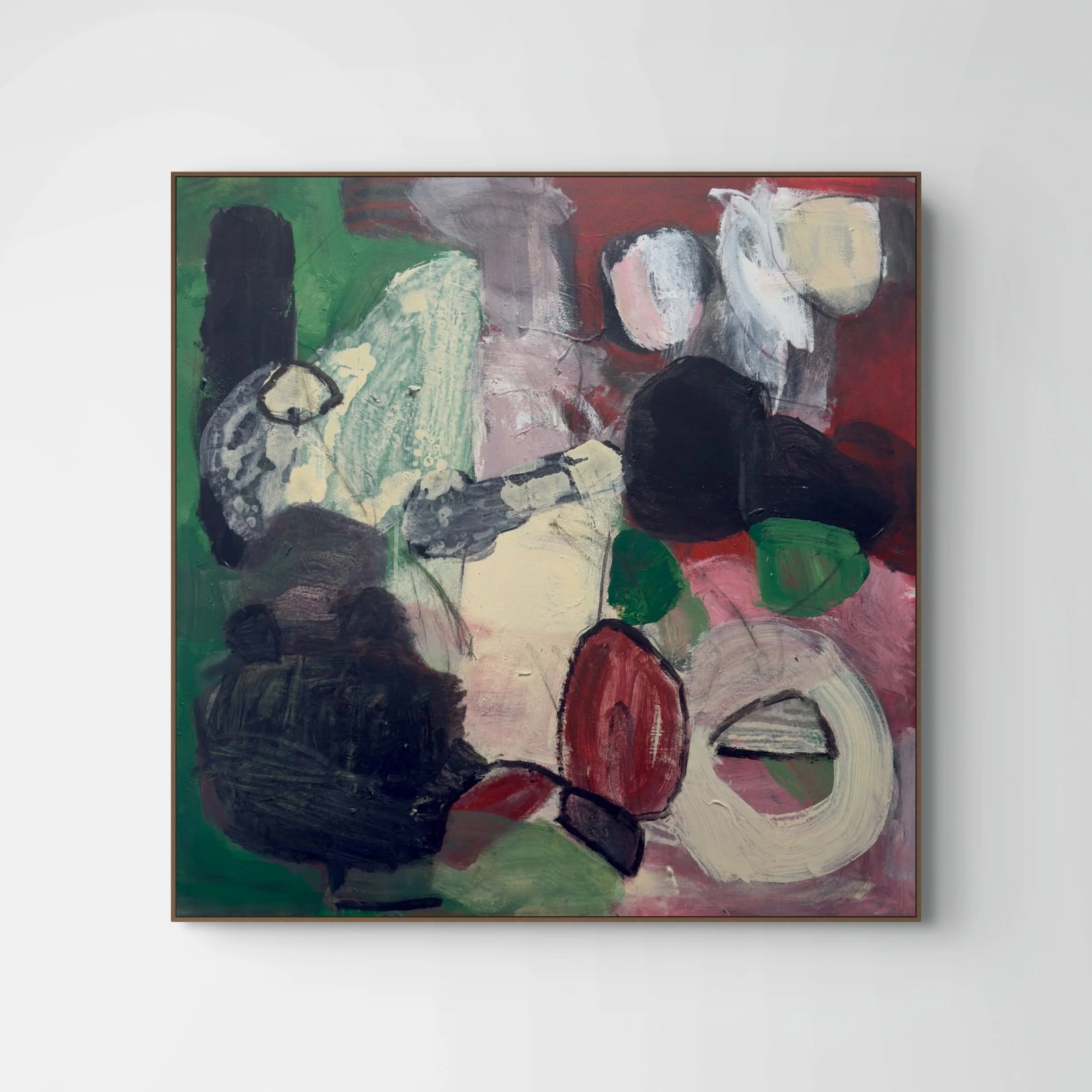Reclamations green , 2026, acrylic and charcoal on canvas 36 x 36 in