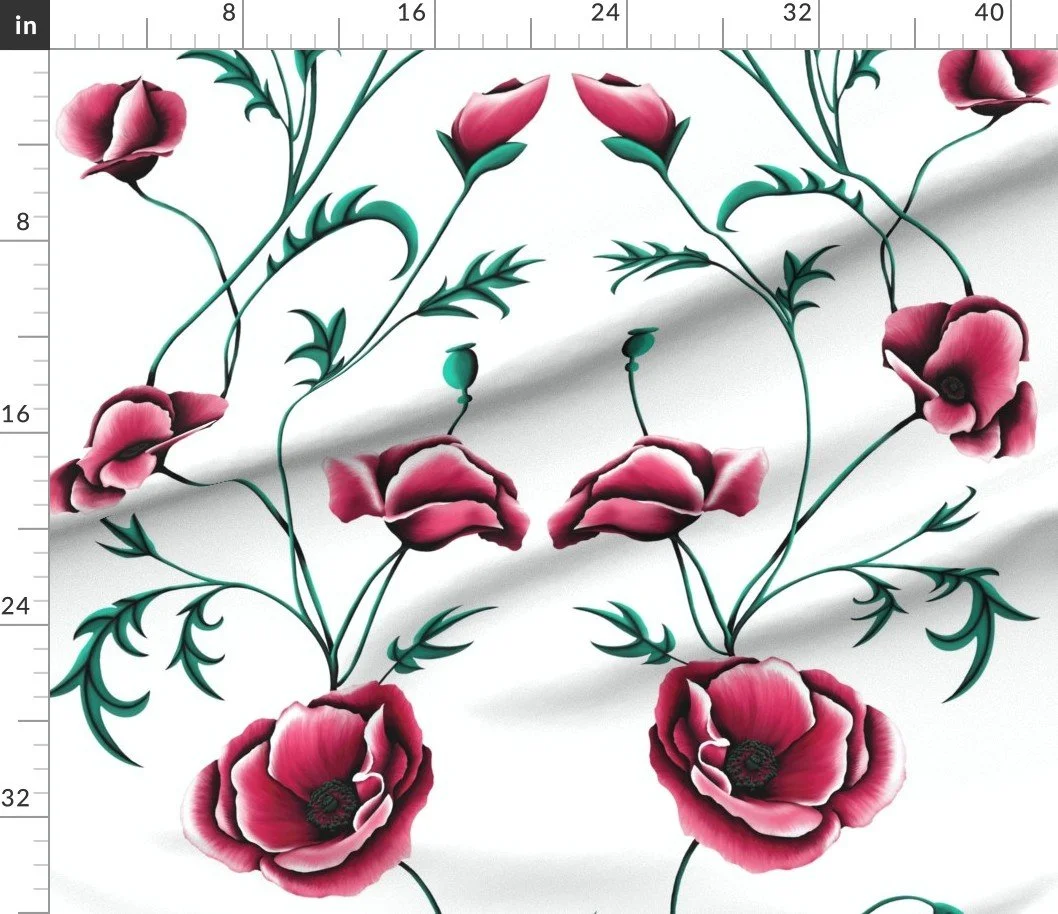 Fabric in Fuchsia Pink Poppy Modern Nouveau