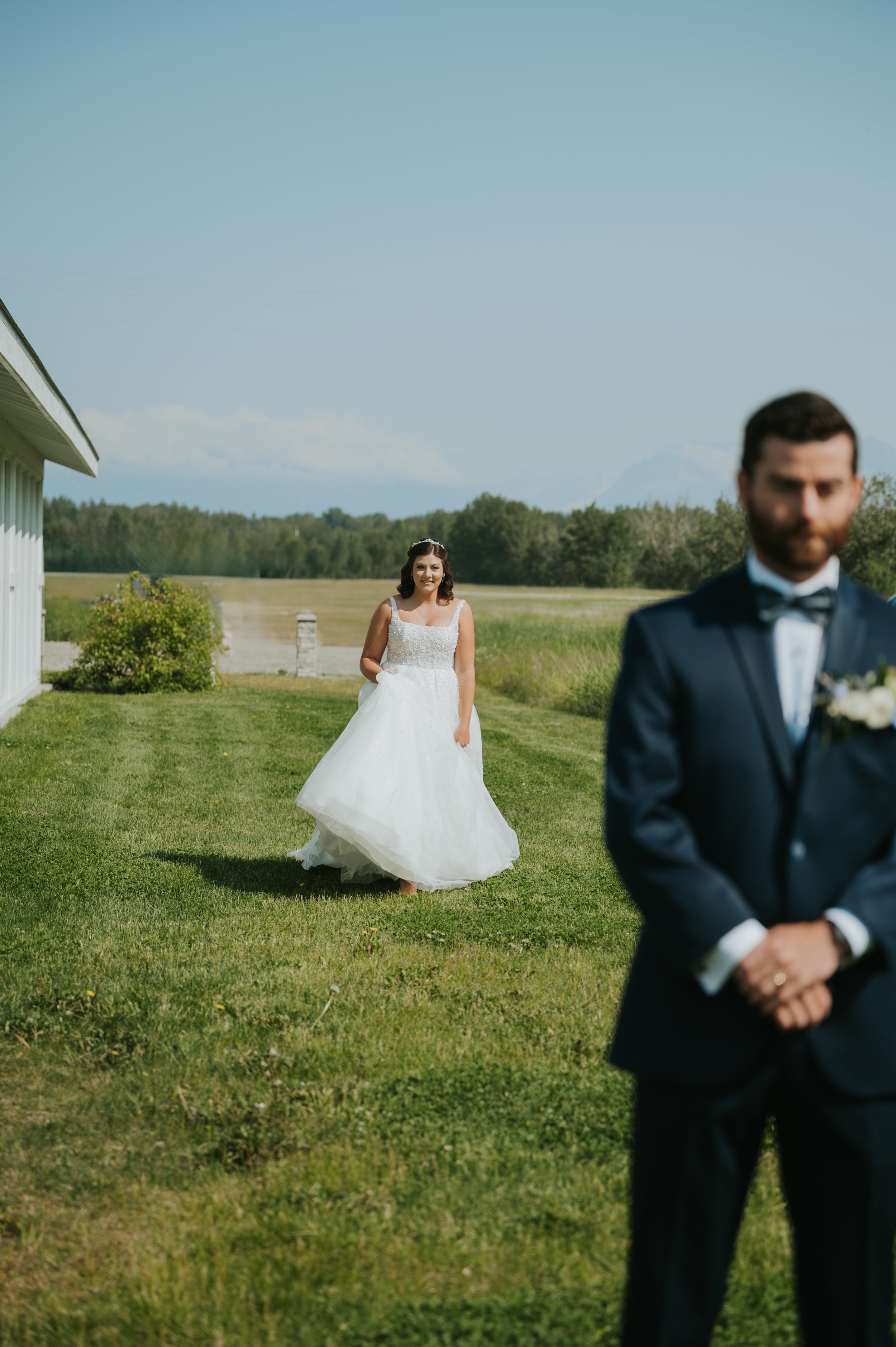 groom and bride before first look