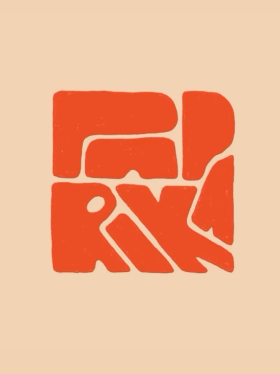 Red stylized typography spelling 'PORK' on a beige background.