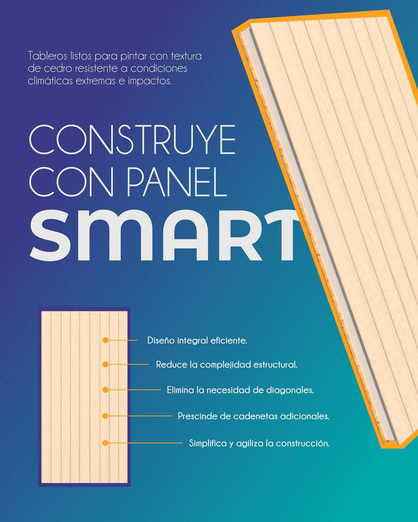 Panel SIP SMART - Tienen estructura y revestimiento en uno solo, con una durabilidad sobresaliente y protecci&oacute;n contra termitas. Adem&aacute;s, resisten sol, lluvia y nieve sin perder su desempe&ntilde;o.

💡 Pide nuestro catalogo de productos
