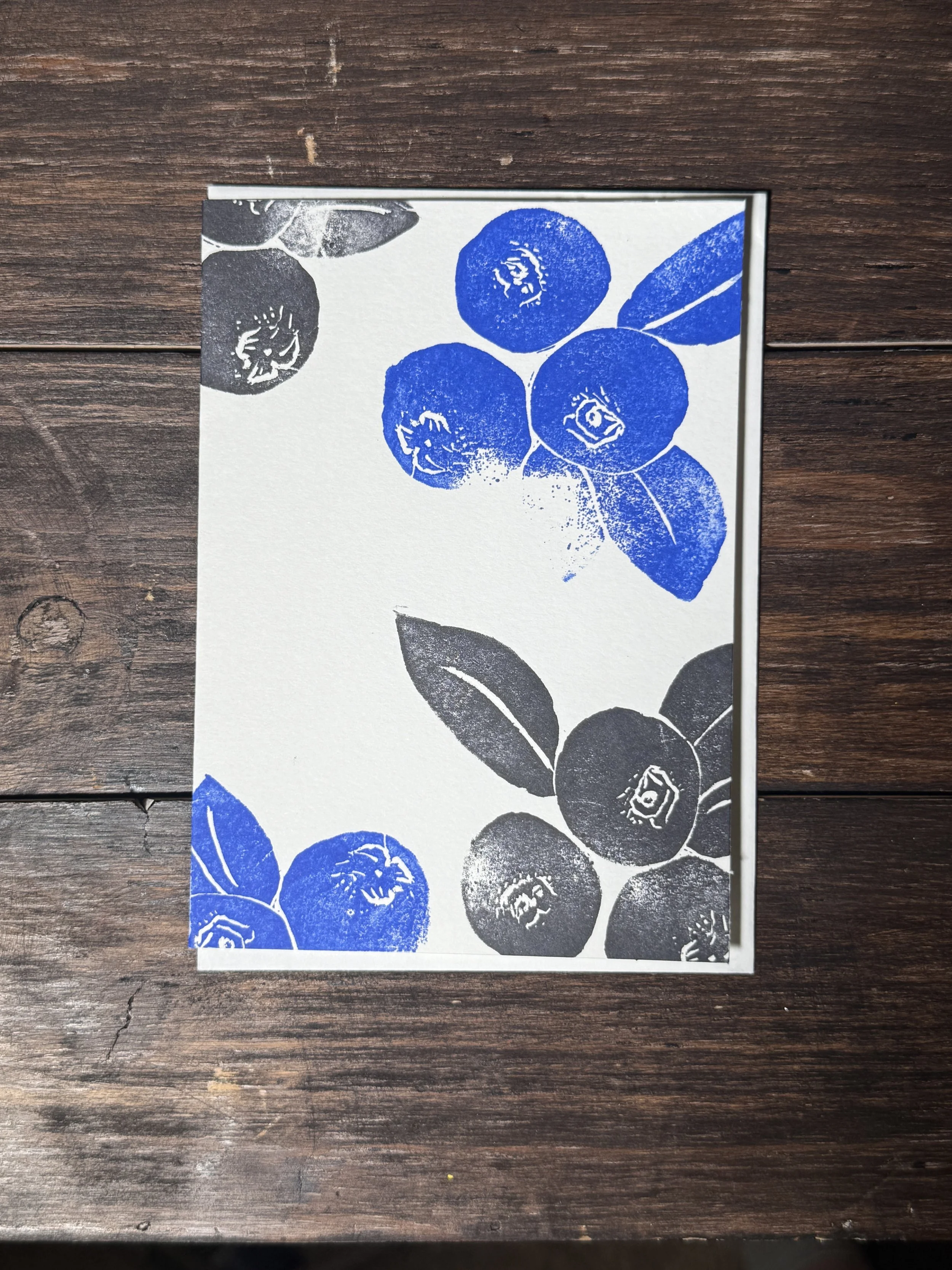 Artisan Handprinted Greeting Card – Blue & Black Botanical