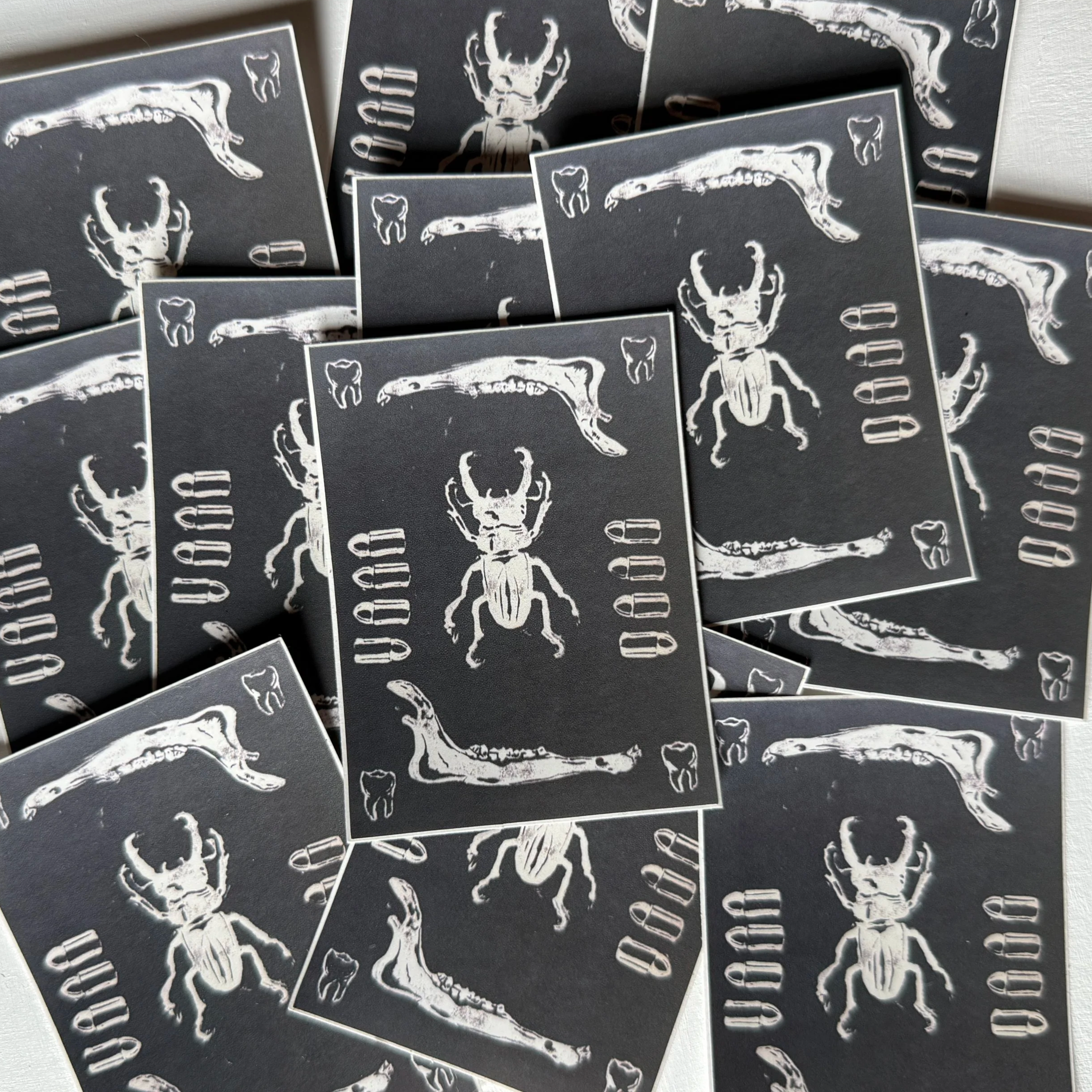 Bug and Bones Linocut Print Sticker