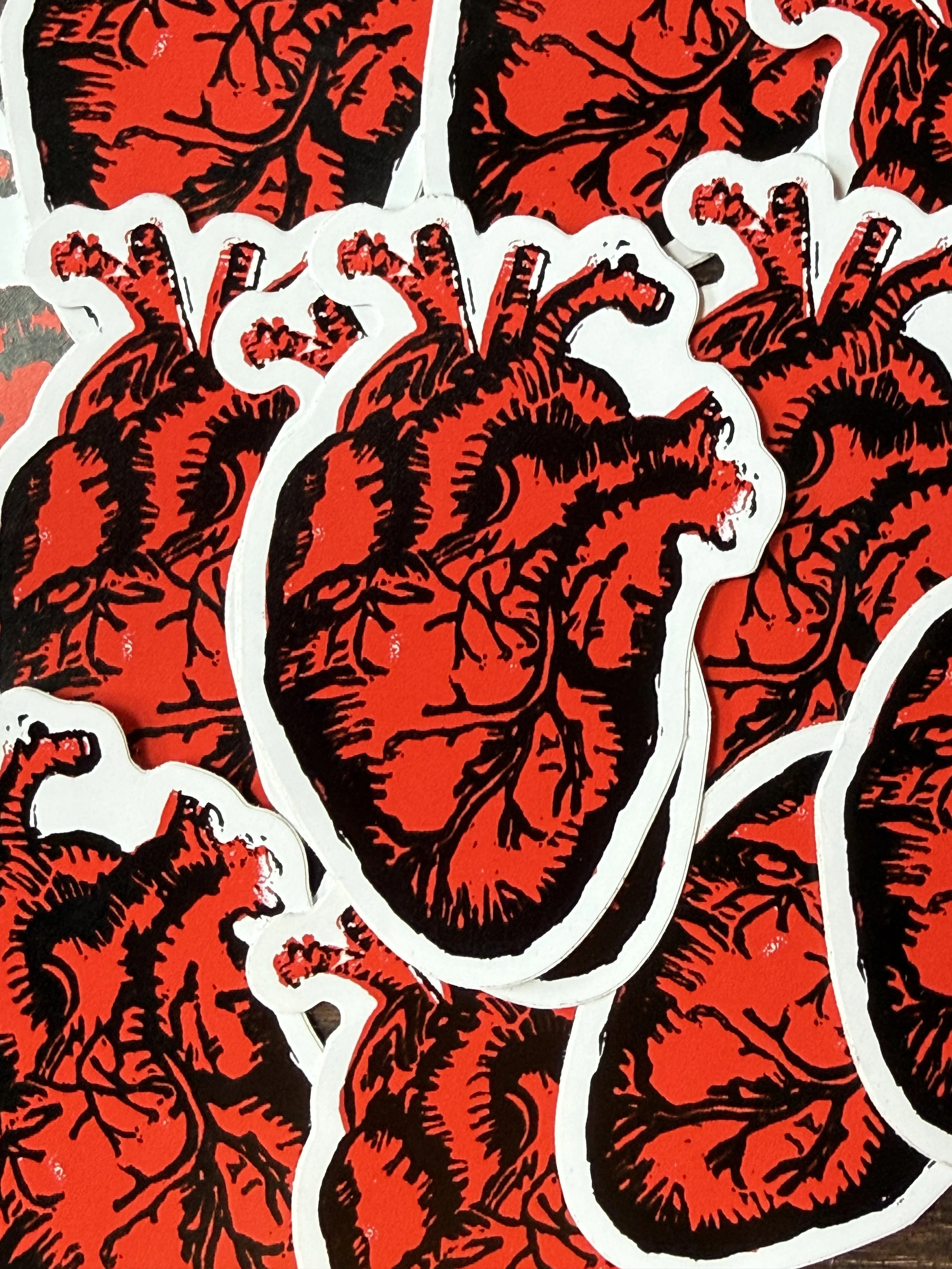Anatomical Heart Linocut Sticker