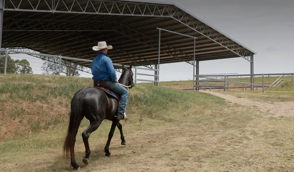 It’s not just sheds around here. Glen's Horse Arena means he can break in horses year-round, no matter the weather.