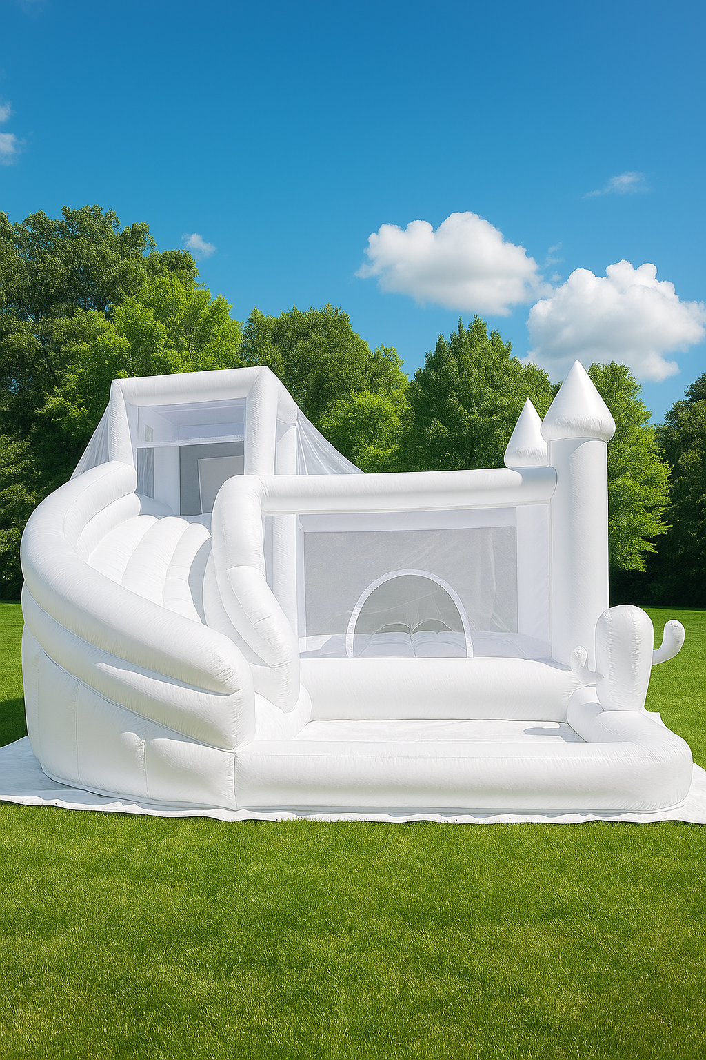 White Bounce House with Slide rental in a backyard in Charleston, SC