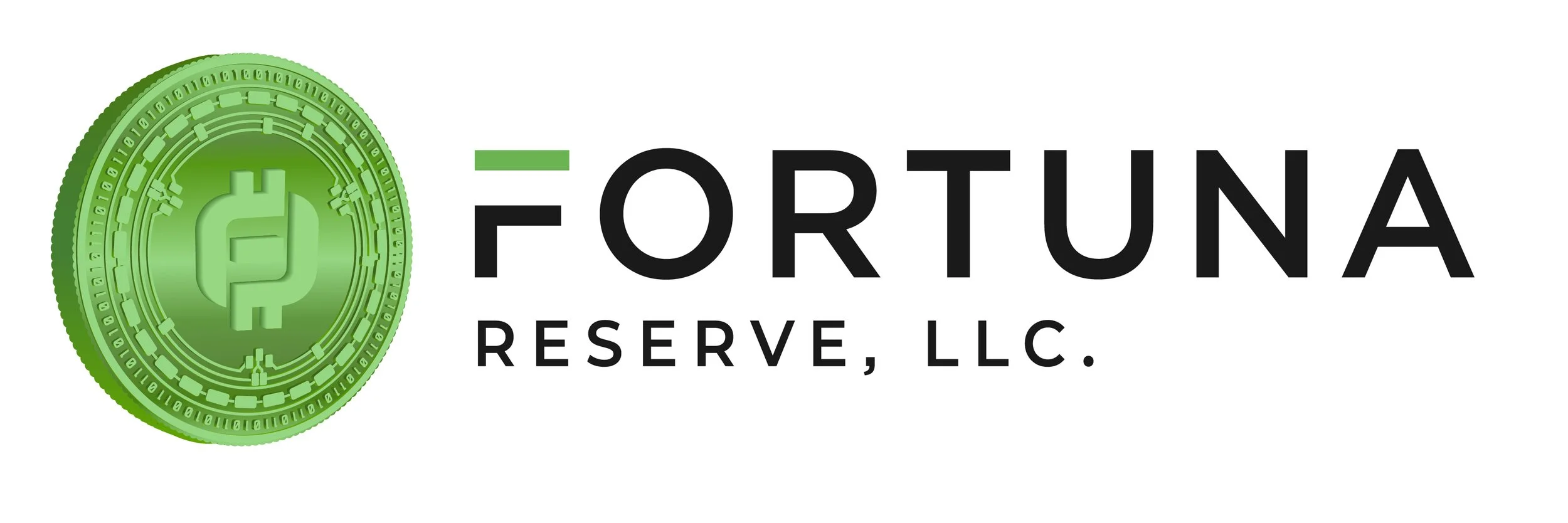 Logo for Fortuna Reserve LLC featuring a green digital coin with a dollar symbol and the company name in black text.