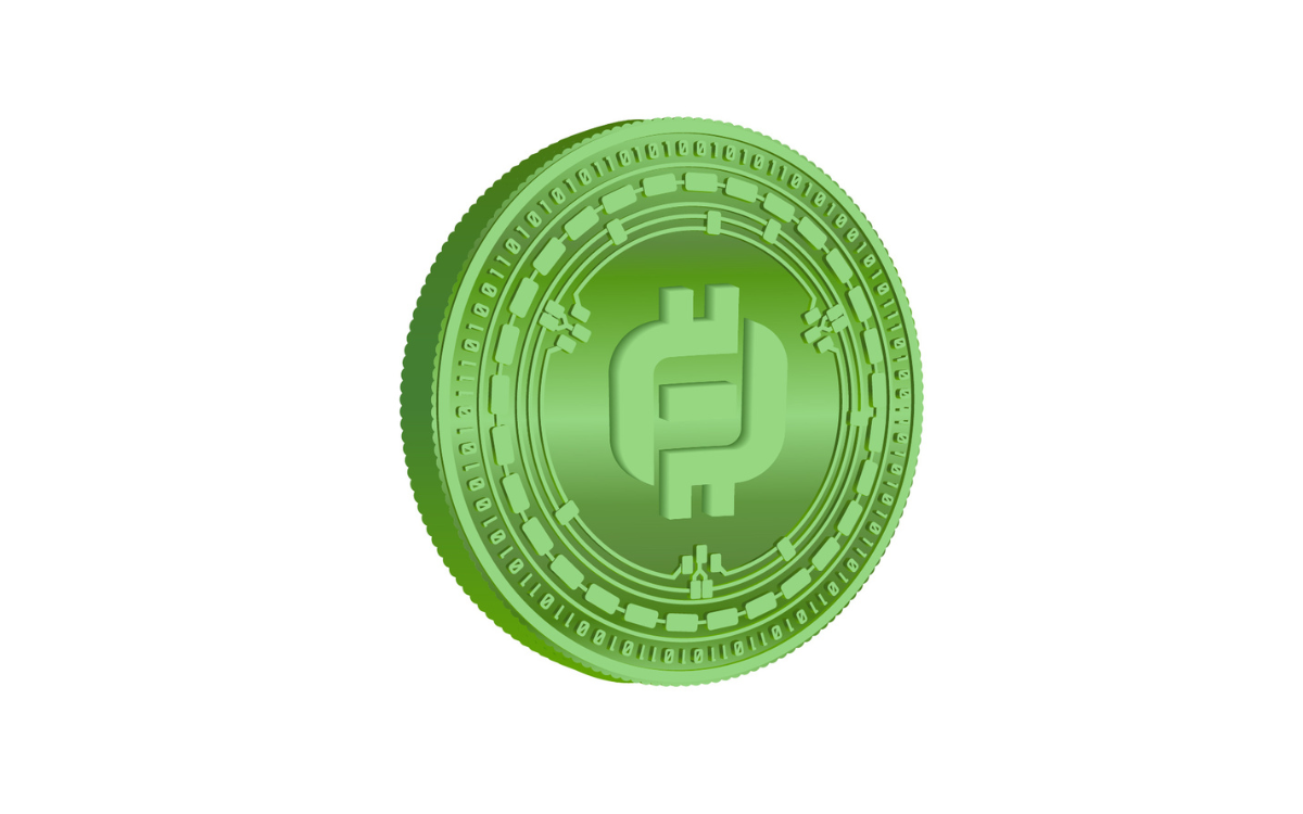 Digital representation of a green Bitcoin coin with a circuit board pattern and a Bitcoin symbol in the center.