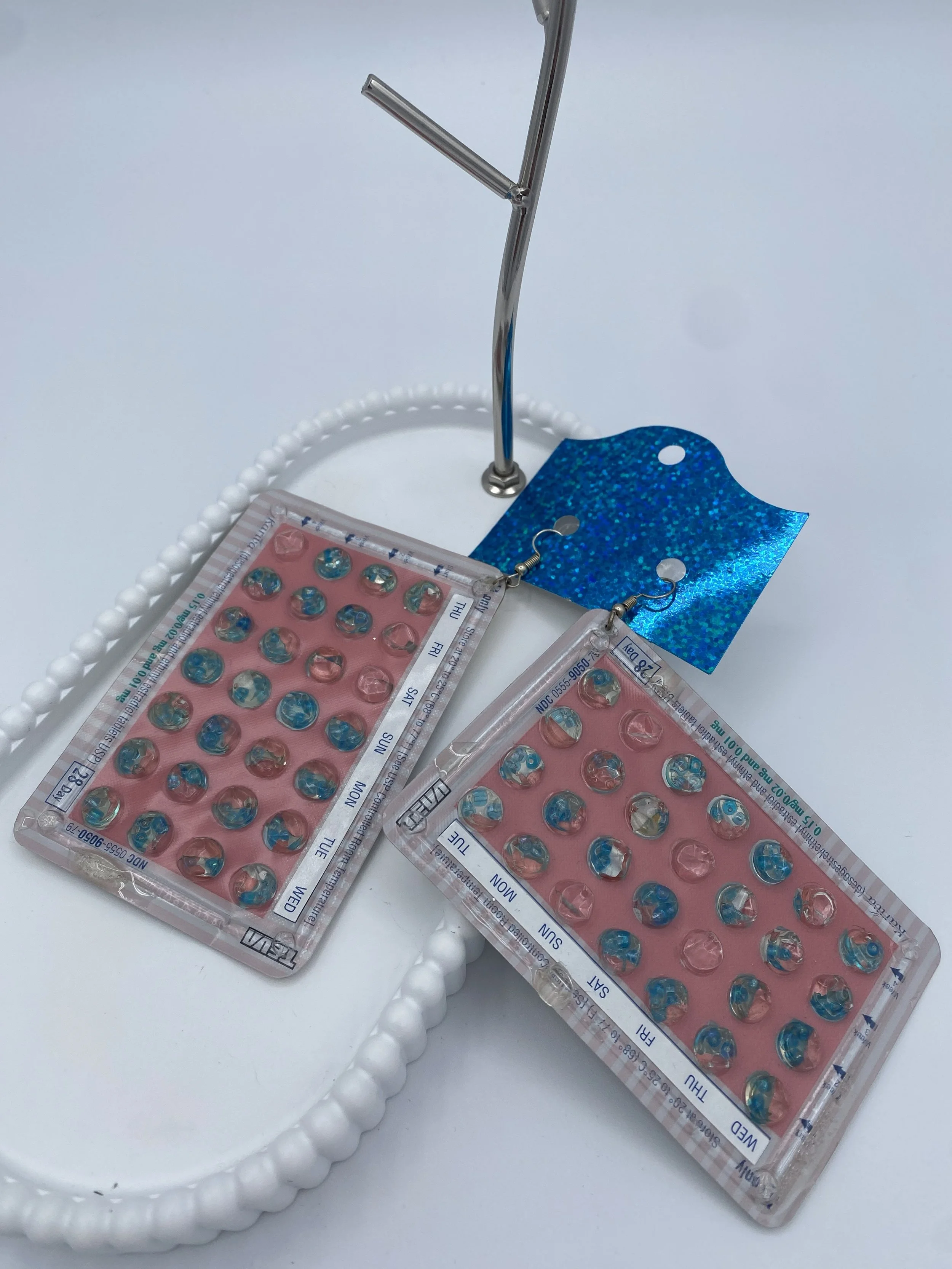 Birth Control Earrings Blue