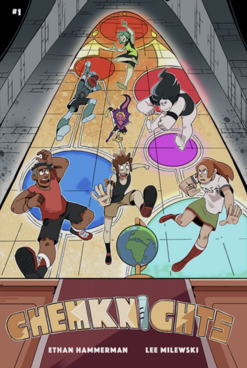Cover of a comic book titled "Checkmate" showing six diverse animated characters in colorful tiles resembling a chessboard, with a globe at the bottom.