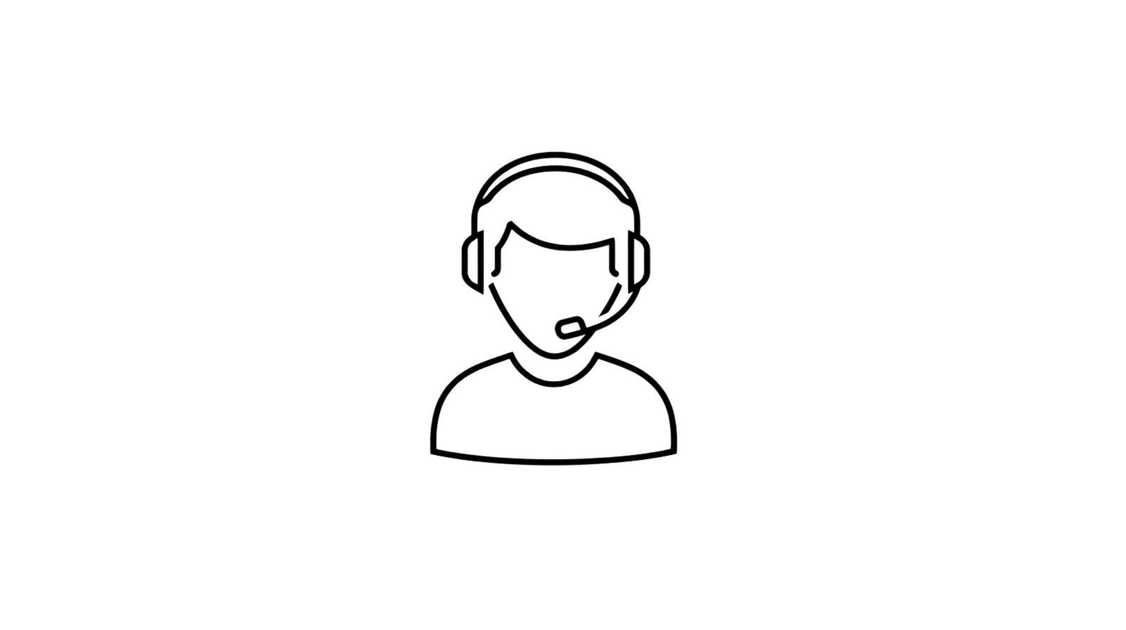 Line drawing of a person wearing a headset with a microphone.