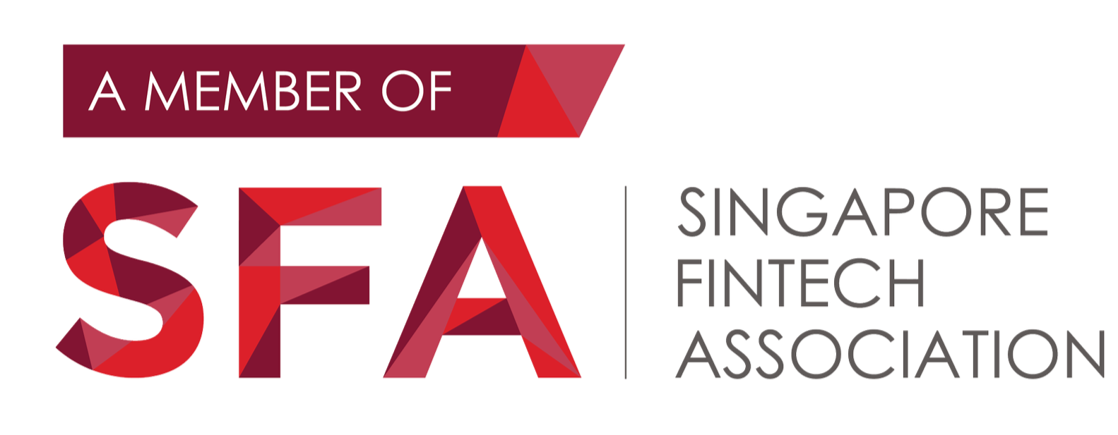 Logo of the Singapore FinTech Association with text 'A Member of SFA' in a maroon banner and the full name of the organization in gray and black letters.