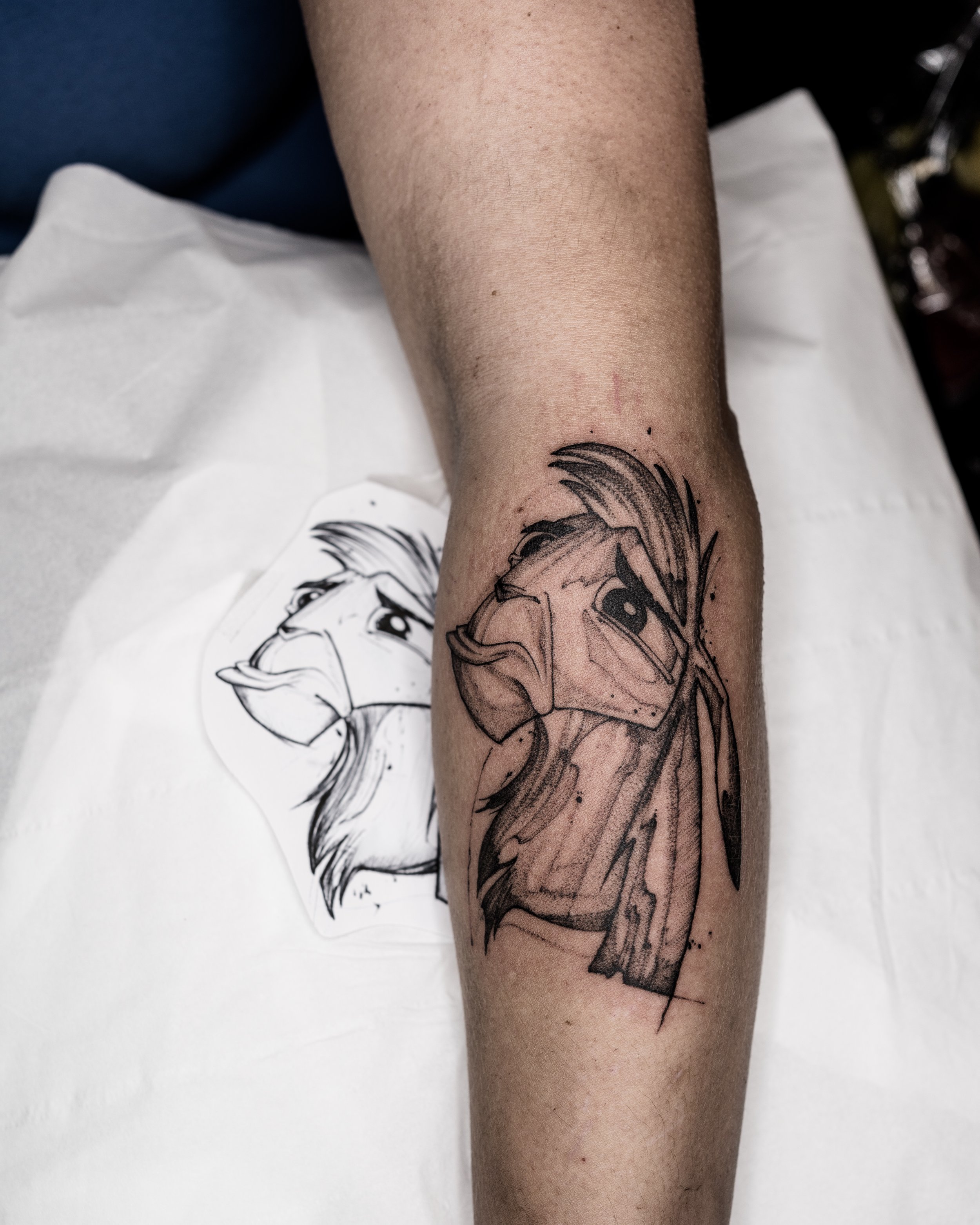 Fresh black and grey llama tattoo on forearm with sketch by Jay C Tattoo, Brighton tattoo artist, UK

