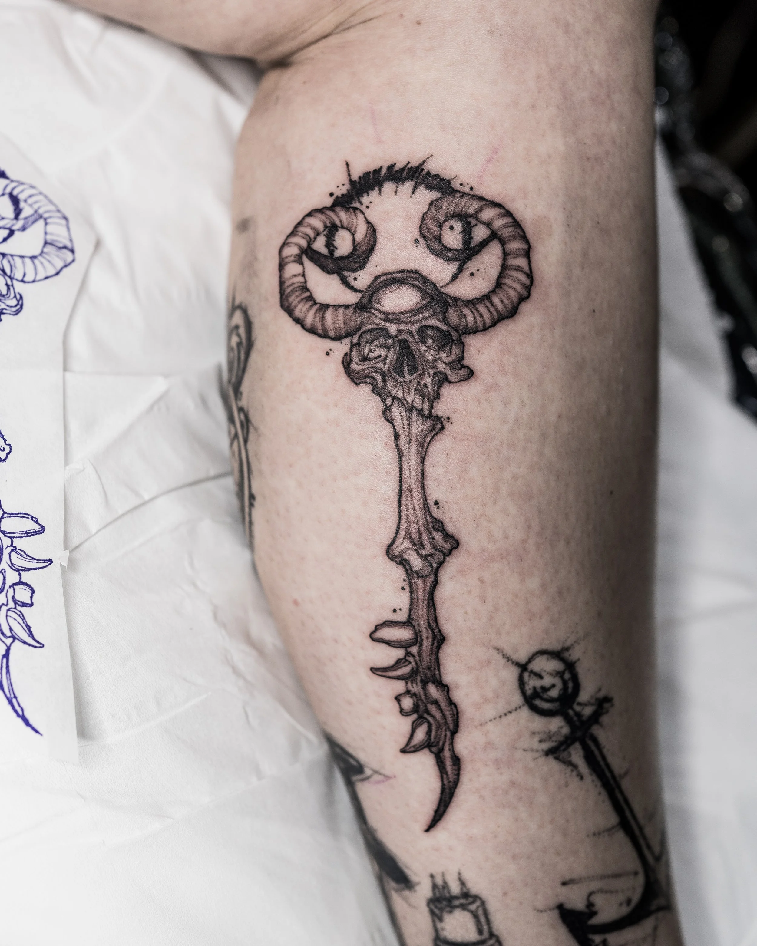 skeleton bone key by Jay C Tattoo, Brighton tattoo artist, UK