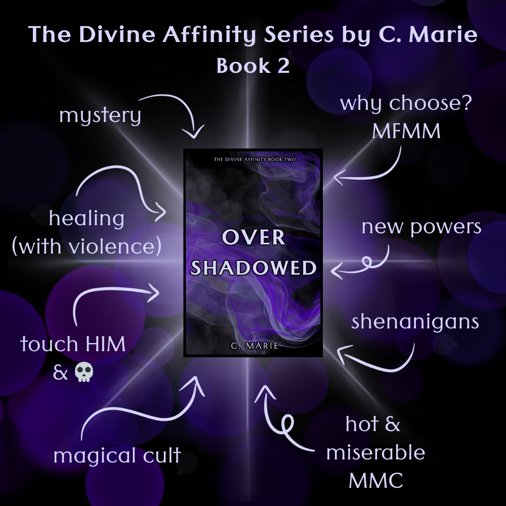 Overshadowed tropes: mystery, why choose MFMM, healing (with violence), new powers, touch HIM & die, shenanigans, magical cult, hot & miserable MMC