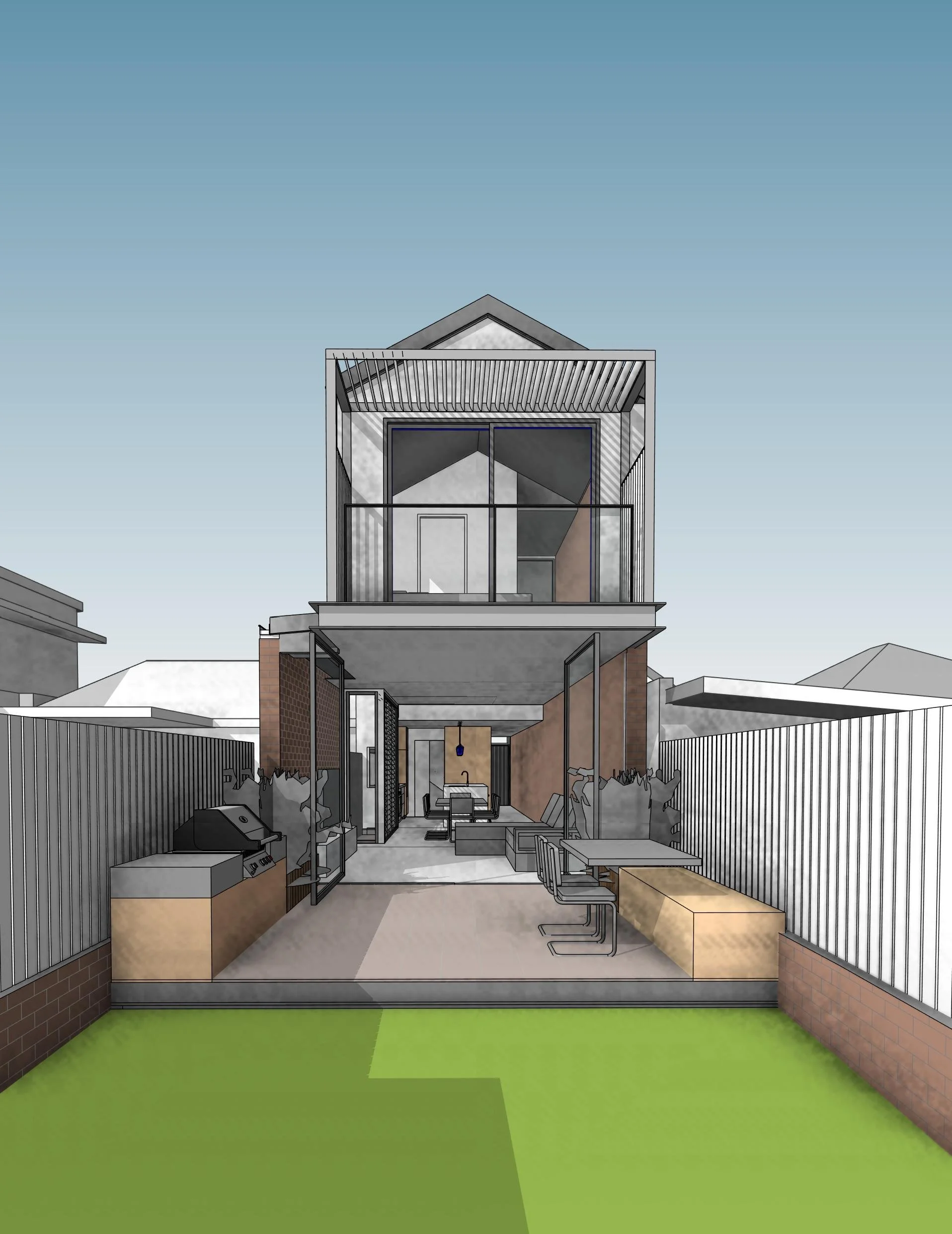 Rear View of Lilyfield Terrace House Design in Sydney's Inner West by Goodbrand Architects