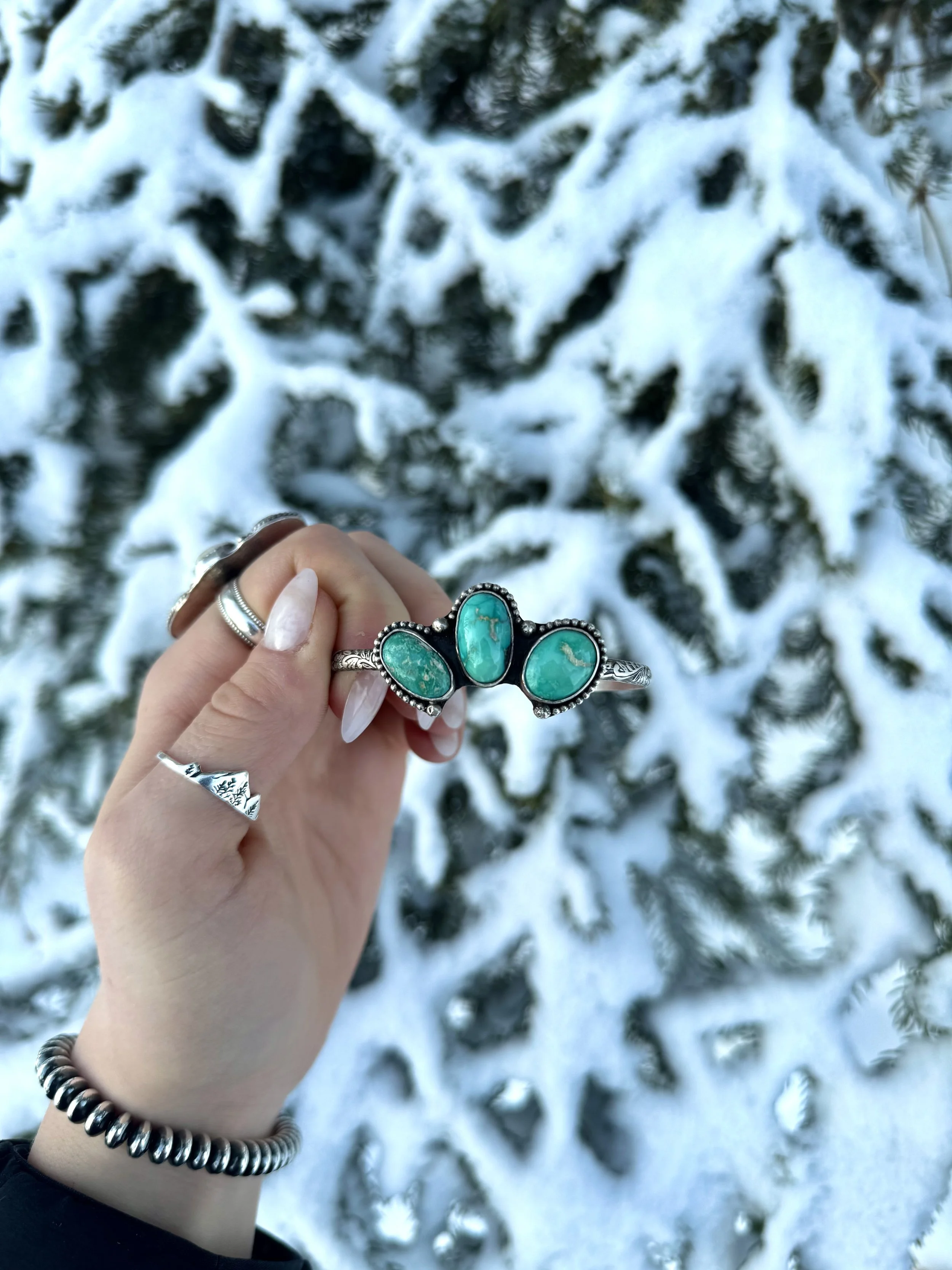 Three stone turquoise cuff