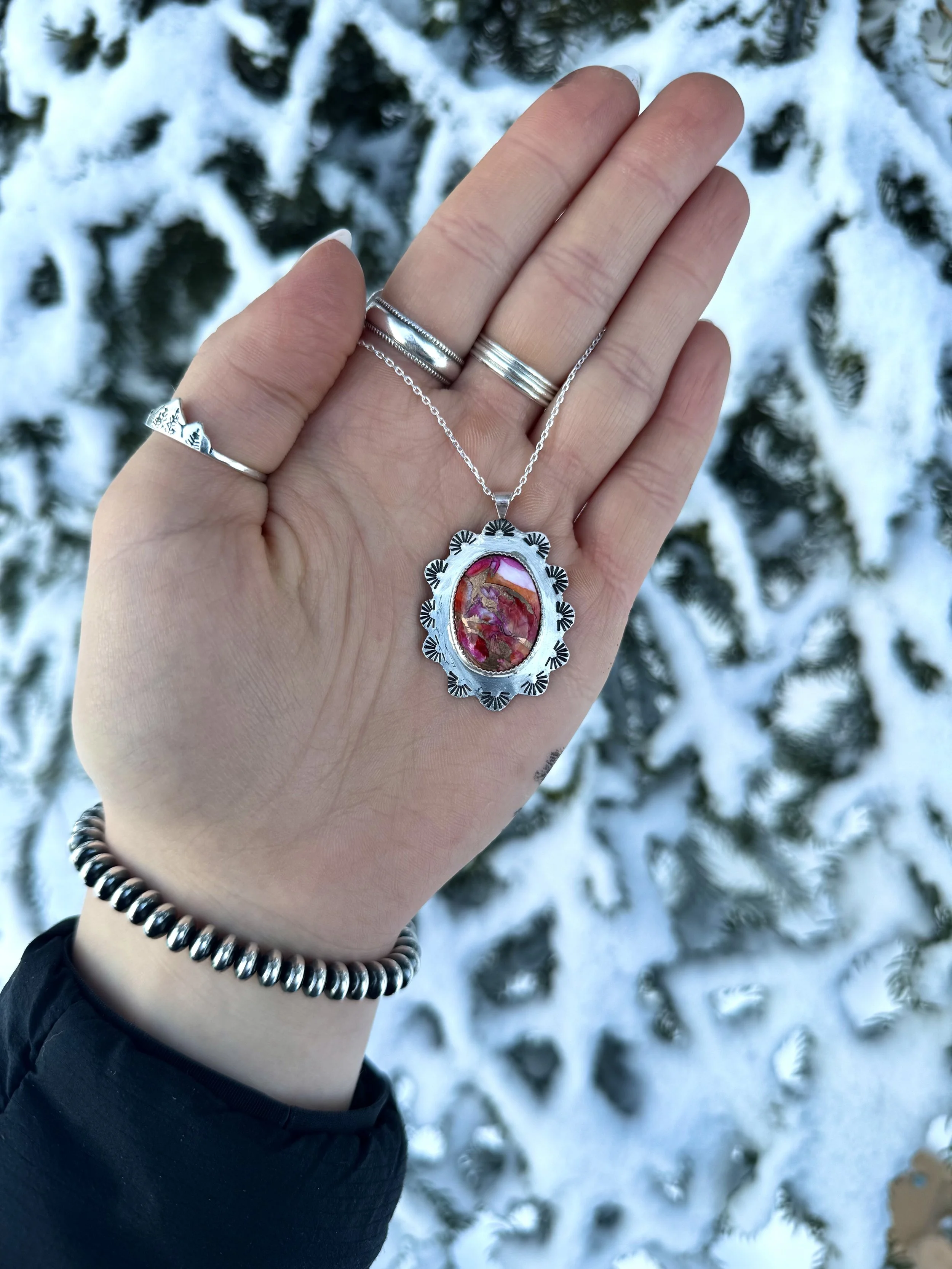 Stamped spiny oyster necklace