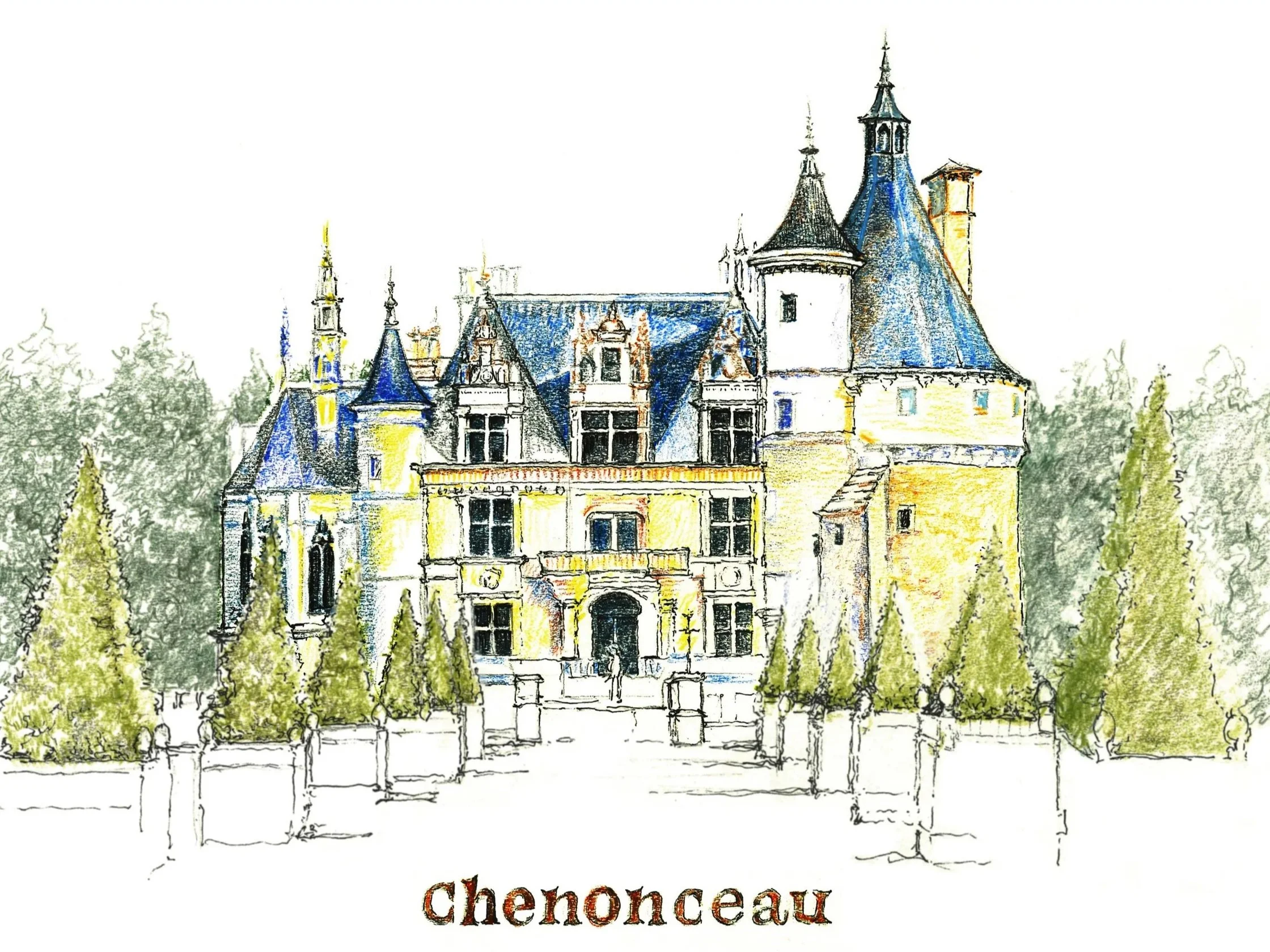 Cheonceau+Castle+ColorPencil+Sketch+Print+Framed.jpg