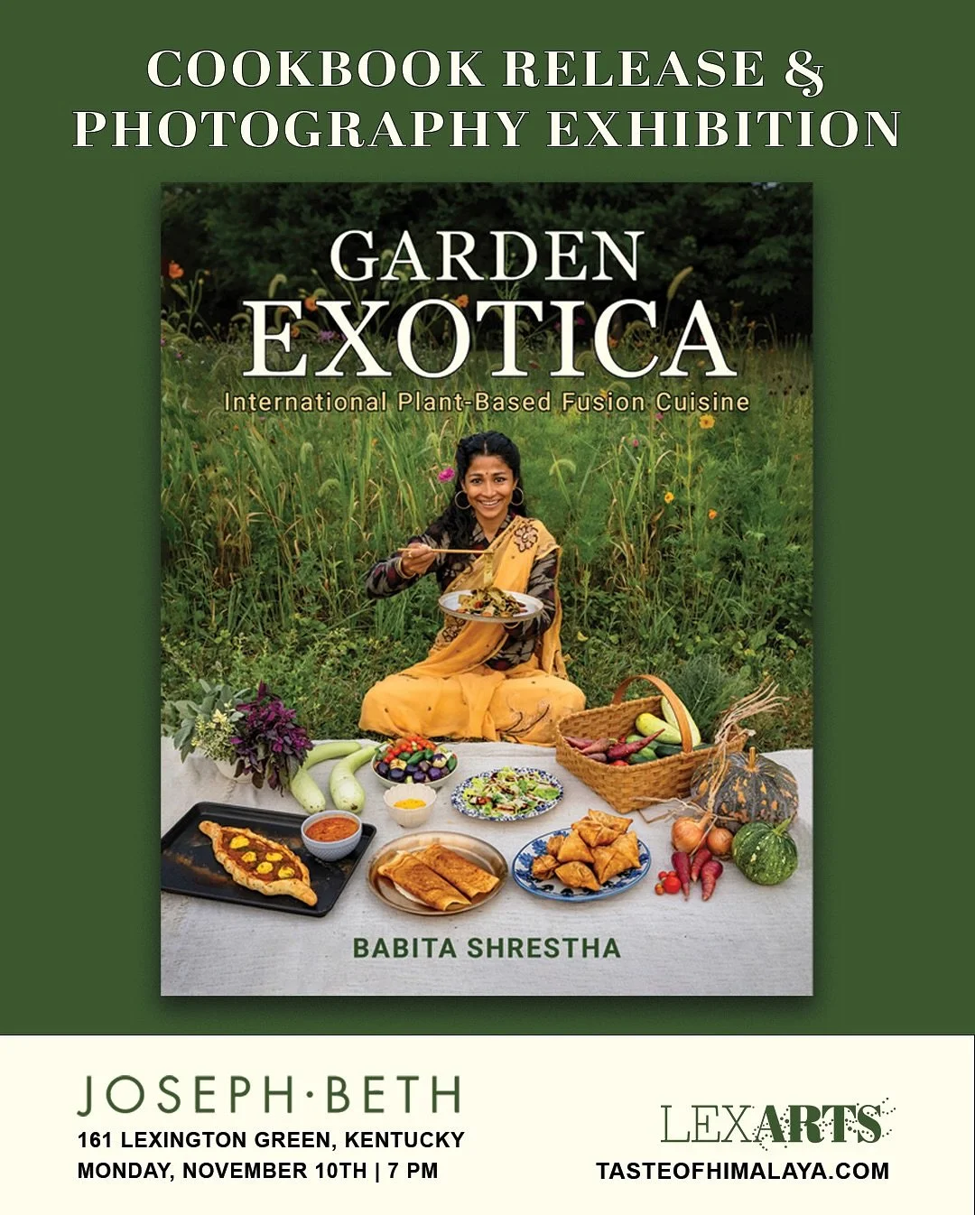 🔥 Exciting Announcement! 🔥

✅Mark your calendars, Lexington! My second cookbook, &ldquo;Garden Exotica: International Plant-based Fusion Cuisine,&rdquo; is officially launching!

Join me for a special evening @josephbethlex where we&rsquo;ll celebr