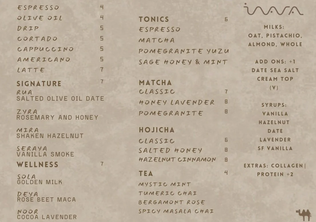Menu at Inara