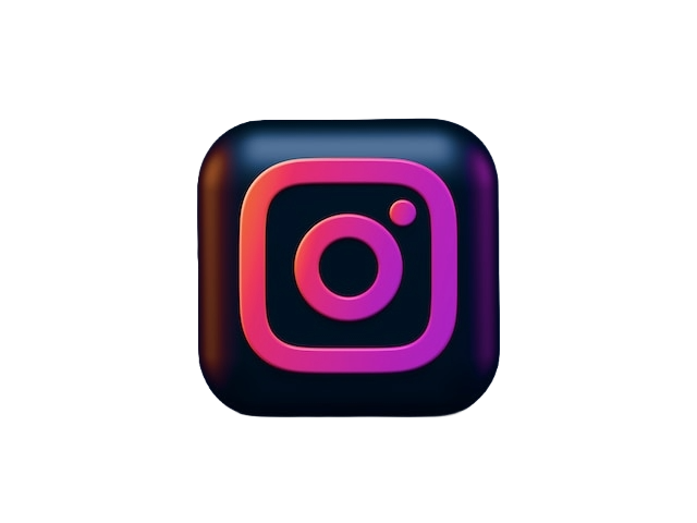 Logo de l'application Instagram en 3D avec un fond noir