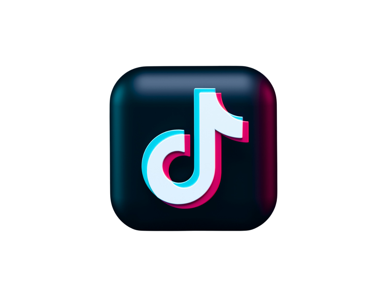 Logo de l'application TikTok en 3D avec un fond noir