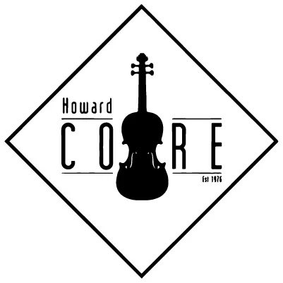 Logo for Howard Core featuring a black silhouette of a violin surrounded by text and geometric borders.