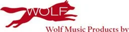 Logo with a red wolf silhouette and the text 'WOLF' above 'Wolf Music Products by'.