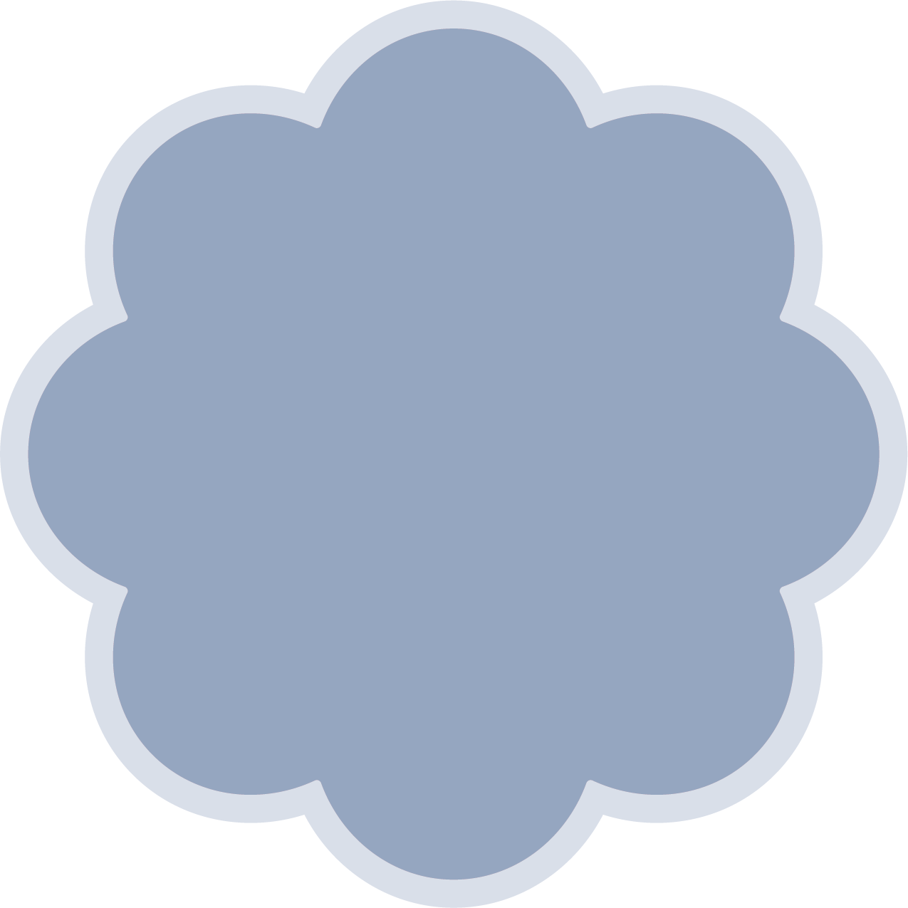 A decorative, light blue flower-shaped frame with a dark blue outline.